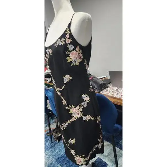 Elegant Black Floral Embroidered Slip Dress #3 - Picture 2 of 7
